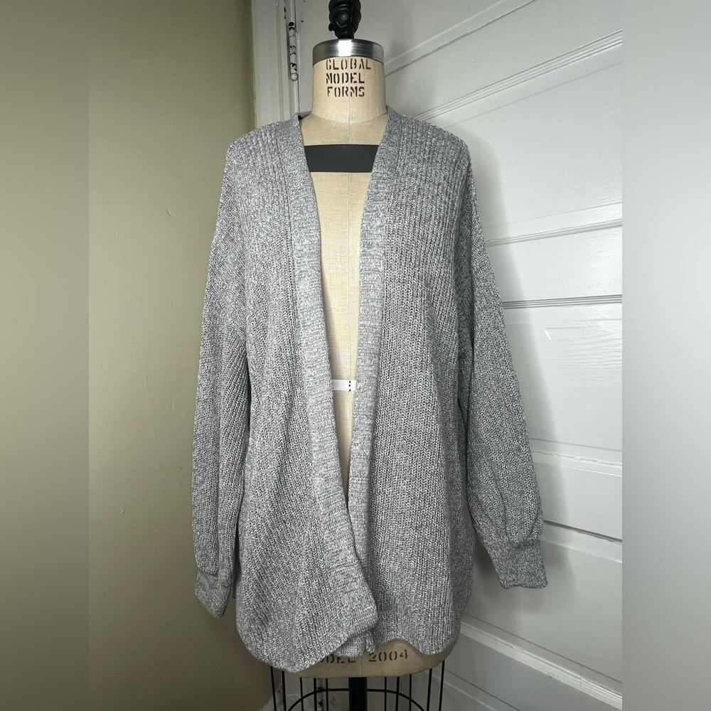 Cotton - On Grey Open Cardigan Sweater Shaker Stitch Medium